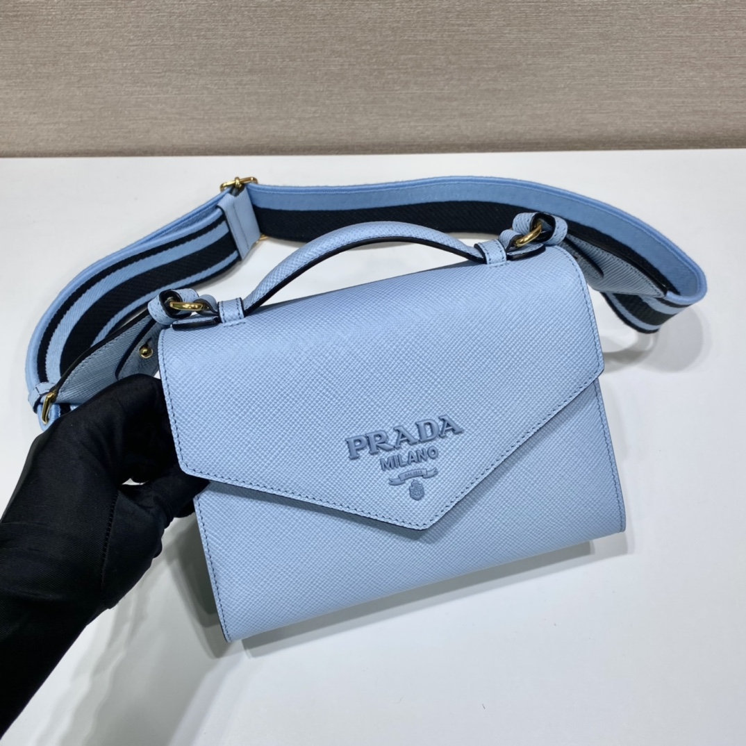 Prada Monochrome Saffiano Leather Handbag Bag Tote Blue 1BD317